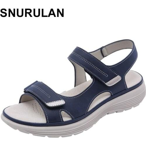 SNURULANSummer Wedges Non-slip Beach Open Toe Breathable Sandals Sport Style Shoes Women Sandals Plus Size Wedges Shoes ForWomen