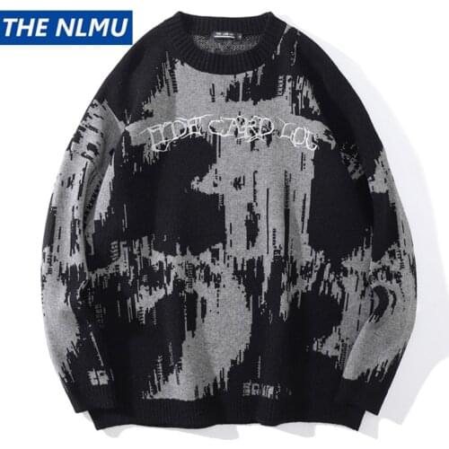 Harajuku Tie-dye Print Sweater Hip Hop Streetwear Letter Embroidery Knitted Jumper Sweater 2021 Pullover Loose Knitwear WE174