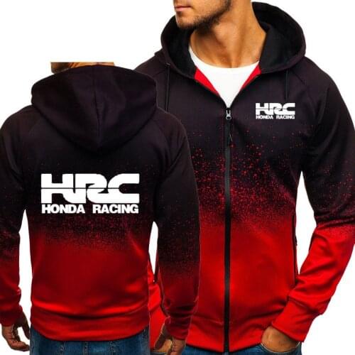 Hoodies Men HRC race motorcycle Car Logo Print HipHop Harajuku Gradient color Hooded Sweatshirts Mens zipper Jacket Man Clothing