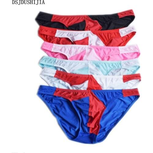 6Pcs/Lot Men Underwear Smooth Fetish Gay Briefs Sexy Penis Pouch Underwear Ice Silk Lingerie Briefs Sexy Male Underpants Panties