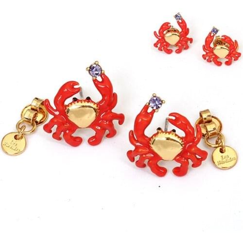 European and American New Style Fashion Personality Trend Lovely Design Sense Handmade Enamel Glaze Crab Earrings Stud Earrings