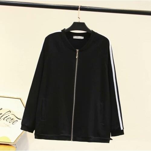 Plus size cotton Side Stripe women loose jackets 2021 new autumn casual ladies solid green red black long sleeve coats female
