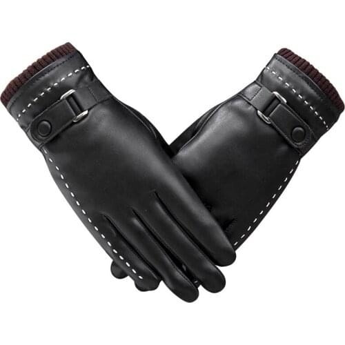 Soft PU Leather Women Gloves Touch Screen Winter Warm Lining Gloves Full Finger Casual Outdoor Cycling Gloves