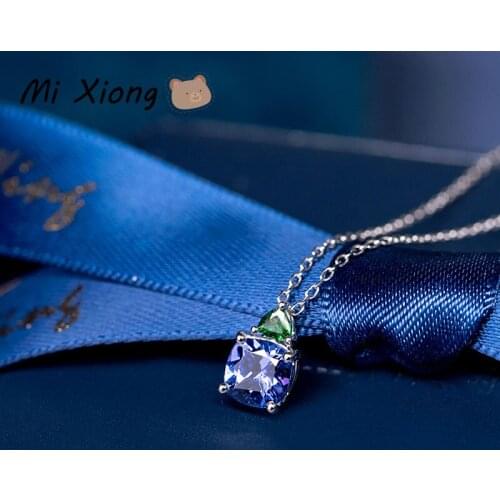 Mi Xiong Blue Diamond Jewelry 925 Sterling Silver Necklaces for Women Pendant with Chains Luxury Exquisite Party Gift Charm Cute