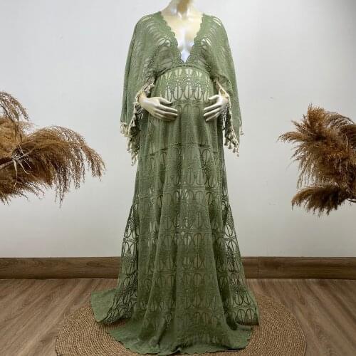 Don&Judy Women Maternity Dress Photography Props Gown Shoot Baby Shower Long Sleeve V Neck Pregnancy Dress For Photo Shoot 2021