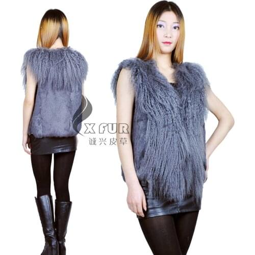CX-G-B-223A Lamb Fur Trimmed Rabbit Real Fur Vest ~ DROP SHIPPING