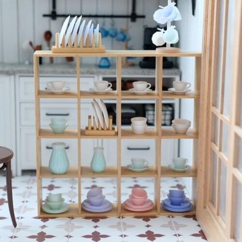 Wooden 16 Grid Storage Rack 1: 12 Dollhouse Miniature Doll House Decor Shelves Display Wall Rack Bookshelf Dollhouse N7MB