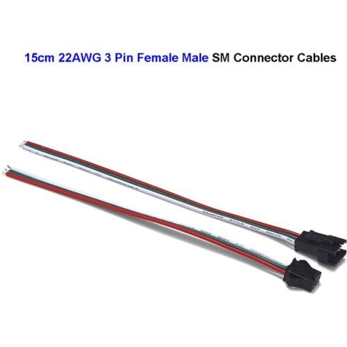 3 Pin Female Male SM JST Connector Cable 22AWG 0.3mm Extension Wires Cord For WS2811 WS2812B LED Rigid Strip Lights Driver