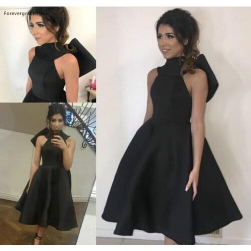 2019 Little Black Cocktail Dress Tea Length Semi Club Wear Homecoming Graduation Party Gown Plus Size Custom Made
