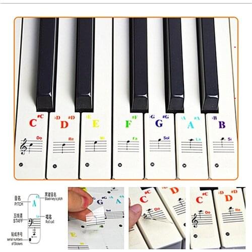 49/54/61/88 Color Transparent Piano Keyboard Stickers Electronic Keyboard Key Piano Stave Note Sticker Symbol for White Keys