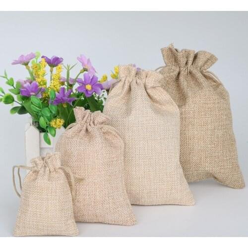 5Pcs/lot Natural Burlap Jute Bag Jewelry Packaging Bag Christmas Decoration Wedding Favor Pouches & Drawstring Gift Bag