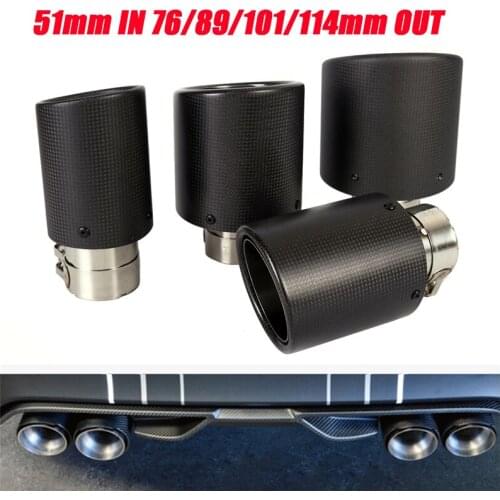 51mm Inlet Durable Round Silencer System Outlet 76/89/101/114mm Real Carbon Fiber Car Tail Exhaust Pipe 1.4-6L Universal 2Pieces
