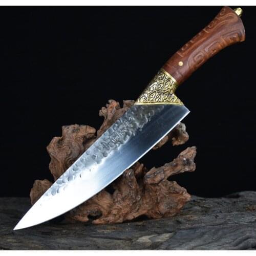 9.5" Handmade Viking Knife 7Cr17MoV High Carbon Steel Sharp Gyutou Cleaver Sashimi Kitchen Knives Copper Auspicious Clouds Decor