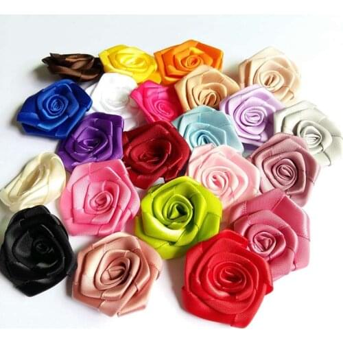 10pcs/lot 45mm Satin Rose Ribbon Rosettes Fabric Flower DIY Handmade Wedding Decor Appliques Craft Sewing Accessories