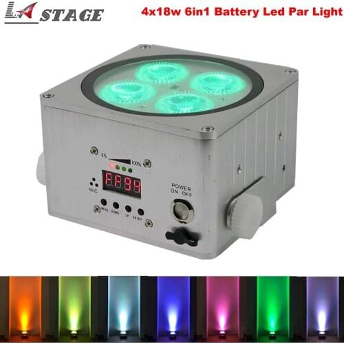 Free Shipping Led Uplight Smart Dj Par Led Battery 4X18W RGBWA+UV Recharging Battery Battery Powered Wireless DMX Flat Led Par