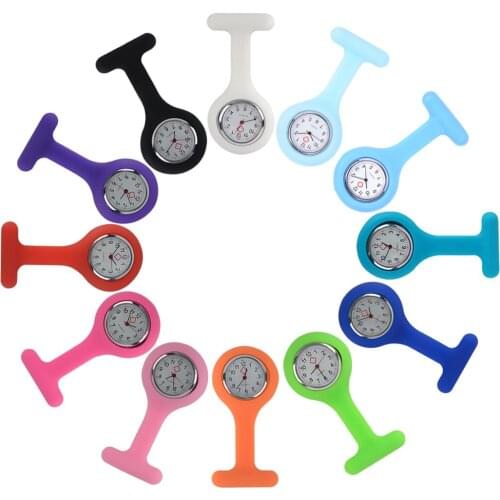 Portable Nurse Silicone Watch Round Rubber Dial Pocket Brooch Tunic Fob Quartz Doctor Watch Clock 12 Colors For Men Women