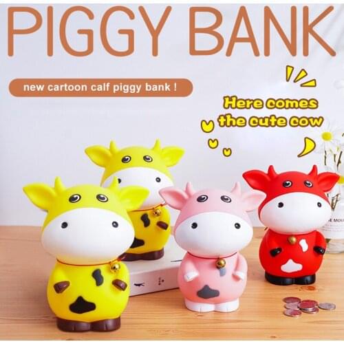 CNY Red Ox Piggy Bank Cartoon Figure Shatter-Proof Money Saving Box the Chinese Zodiac Cow Decor Gift for Kids UD88
