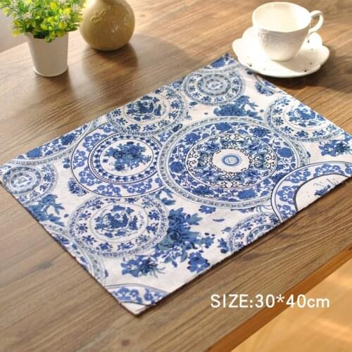 Chinese Style Blue And White Porcelain Double-sided Thick Cotton Hemp Orchid Placemat Heat Insulation Pad