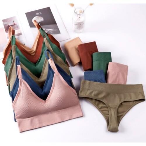 Sexy Women Bra Panties Set Push Up Sports Bra Sexy G-String Seamless Active Bra Thong Lingerie Set Fitness Crop Top Underwear