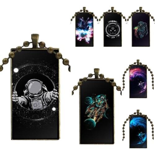 Space Walk Cute Cats Astronaut For Women Men Brand Bronze Color Jewelry Fashion Statement Necklace Glass Necklaces Pendants