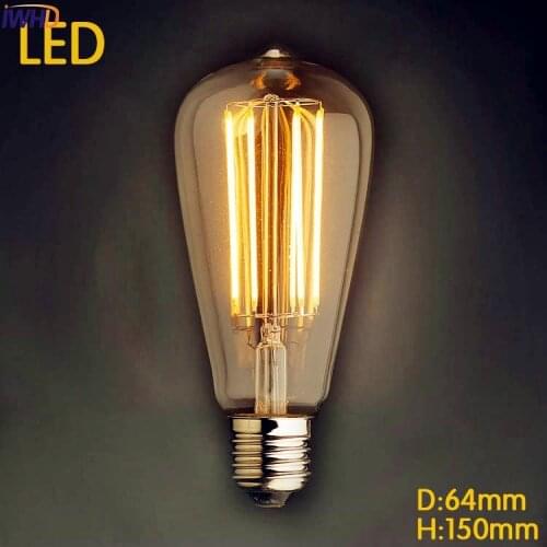 IWHD LED Bombilla Retro Lamp Edison bulb E27 St64 Vintage Light Lampada Edison 2W 4W 6W 8W Ampoules Decoratives