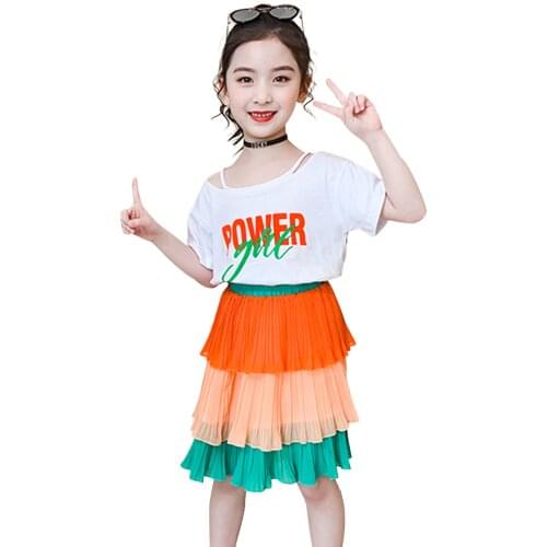 Summer Clothes For Girls Letter Girls Clothing Tshirt + Tiered Skirt Clothes Girls Teenage Childrens Tracksuits