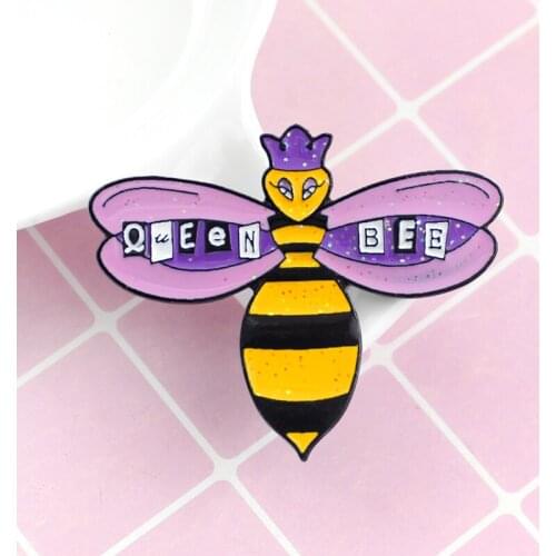 MINGQI Cartoon animal insect Purple Queen Bee Brooch Sparkling Purple Bee Enamel Pins bag Shirt Badge Jewelry accessories Gifts