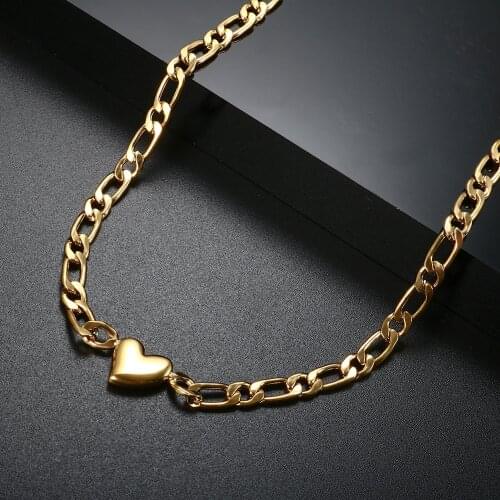 ZMFashion Simple Love Heart Necklace For Women Men Stainless Steel Punk Aesthetic Choker Chains Womens Charm Sweater Jewelry