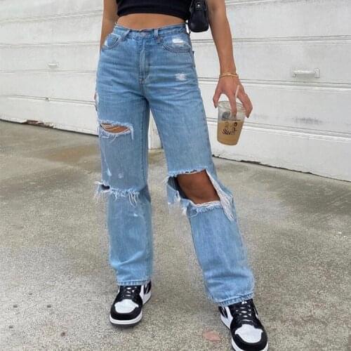 2021 New Distressed Jeans Bell Bottom Jeans Womens Jeans Trousers Ripped Holes Are Thinner Womens Jeans Trousers Women
