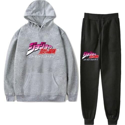 New Anime Jojos Bizarre Adventure Cosplay Printed Suit Adult Sweatshirt Set Plus Fleece Hoodie + Trousers Sports and Leisure