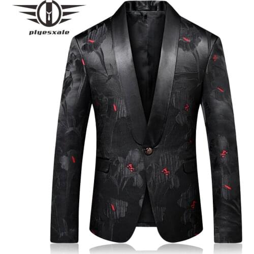 Plyesxale Prom Blazer Men 2018 Slim Fit Mens Shawl Collar Blazer Fashion Printed Male Stage Wear Casual Terno Masculino Q263