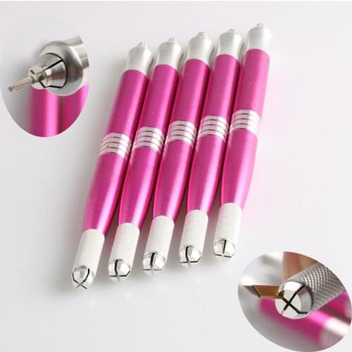 50pcs Profissional Microblading Manual Dual-head Pink Pen Permanent Eyebrow Makeup Aluminium Handmade Tattoo Pen