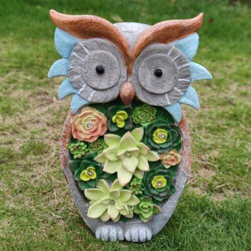 Garden Ornament Solar Lights, Owl Statue with Succulent Decoration LED Lights Outdoor Lawn Decor Solar Powered Light