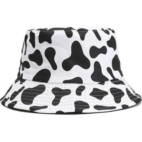 Men Women Four Seasons Beach Caps Sun Protect Fisherman Hat Reversible Cow Printing Double-Sided Leisure Basin Hats