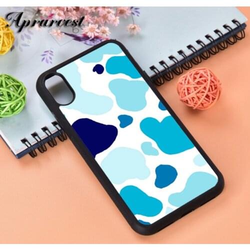 Aprarvest Blue Cow Pattern Silicone Rubber Phone Case Cover For iPhone 6 6S 7 8 PLUS X XS XR 11 12 MINI PRO MAX
