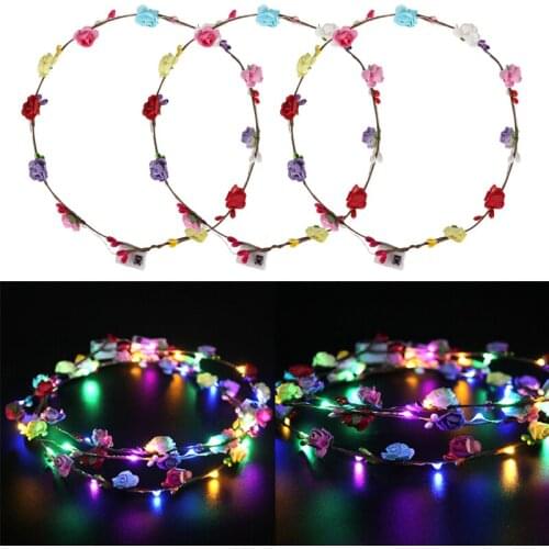 5pcs LED Flower Crown Adjustable Flower Glow Color Nights Wreath Headband Garlands Birthday Party Wedding Baby Shower Decoration