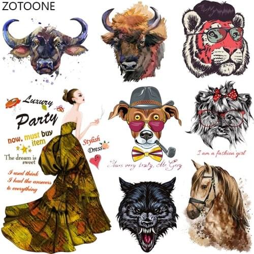 ZOTOONE Punk Tiger Horse Patches Heat Transfer Dog Iron on Patch for T-Shirt Children Gift DIY Clothes Stickers Heat Transfer I