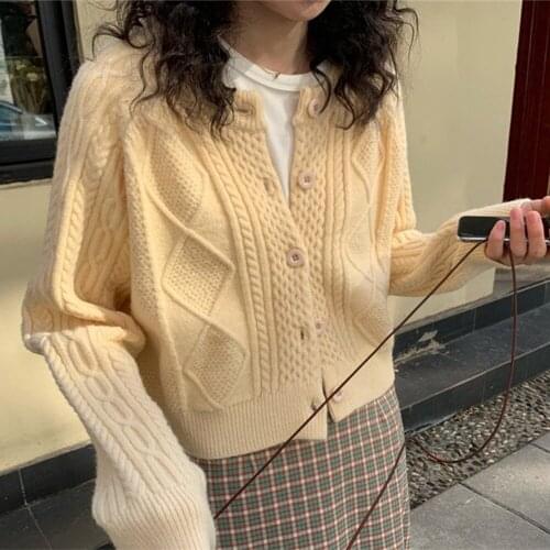 Vintage French Knitted Cardigans Women Winter New Harajuku Lazy Style Sweater Chic Lady Fashion Single Breasted Loose Cardigans