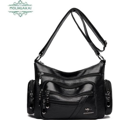 Casual Multi Pocket High Quality PU Leather Shoulder Sac Luxury Handbag Girls Simple Crossbody Designer Bag Wallet Stitching Bag