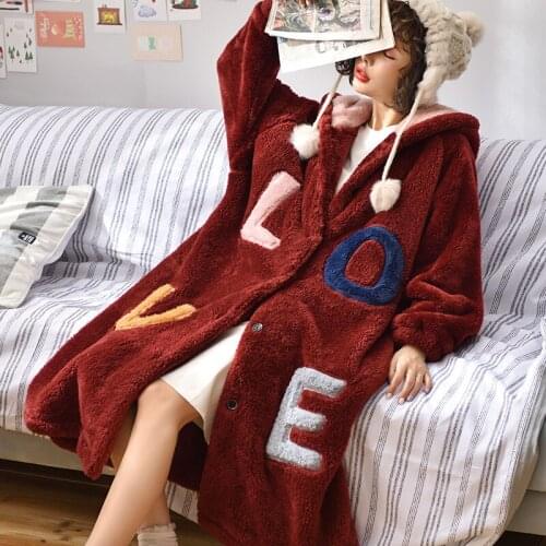 Women Sleepwear Winter Pajamas Plush Robe Thermal Pantsuit Plus Size Fashion Home Wear Add Fleece and Thicken Nightgown pijamas