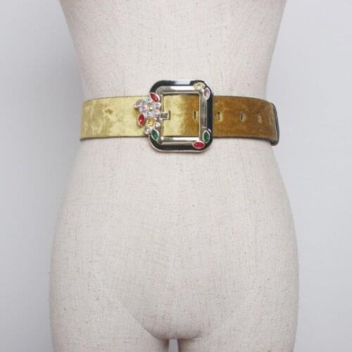 Square buckle design punk style women Belts PU Suede leather Woman black pink wide waist Belts jeans clothing decorations BZ21