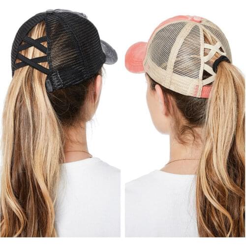 Women Ponytail Baseball Cap Snapback Adjustable Ponytail Gorras Casquette Summer Sunhat Mesh Trucker Hat Casquette Femm WH077