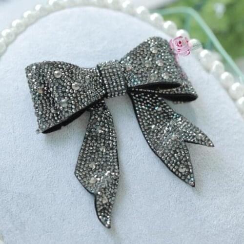 1pcs/lot Black bow beads stones Rhinestones clothes dress bag appliques patches Free Shipping