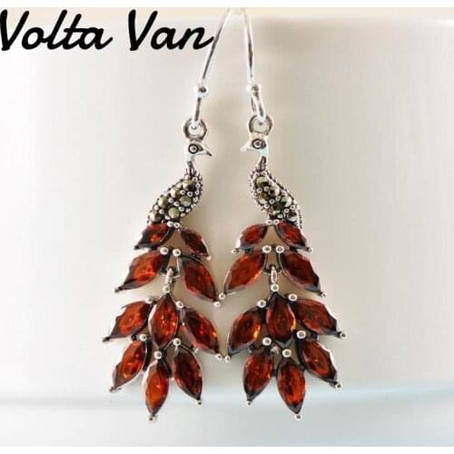 Volta Van 925 Sterling Silver Drop Earrings Pendientes Plata Zircon 2021 New Luxury Peacock Jewelry Concise Vintage Earrings