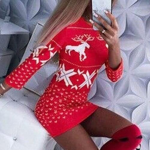 40# Autumn Winter Christmas Dresses Womens Christmas Mini Dress Ladies Long Sleeve Xmas Dresses Ladies Cochet Knitted Mini Dress