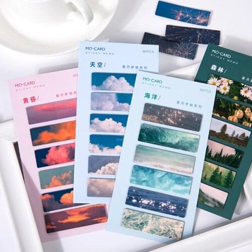 90pcs 6 Designs Galaxy Dream Ins Style Mini Sticky Notes PET Memo Pad Notepad Planner Index Creative Self-Stick DIY Deco paper