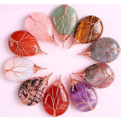 Free Shipping Tigereye/Onyx/Opal/Quartz/Jaspe/Crystal/Labradorite Handmade Wire Wrap Pendant Teardrop Jewelry