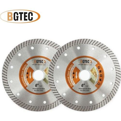 BGTEC 2pcs 6 Inch 150mm Super-Thin Diamond Turbo Cutting Blades for Ceramic Tile Granite Cutting Ceramic diamond disc