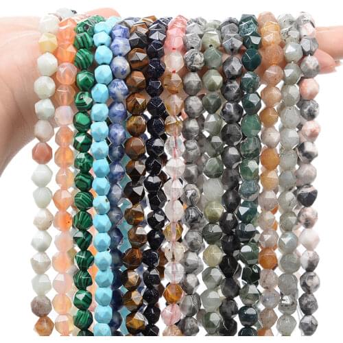 Big Cut Faceted Natural Stone Beads Irregular Chip Round Beads For Jewelry Making DIY Bracelets Earring Accessories 6/8/10MM