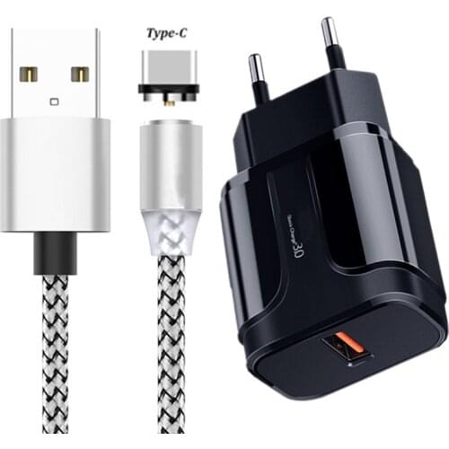 QC 3.0 USB fast Charger For Samsung Galaxy S8 S10 A20 A50 Nokia 6.2 7.1 Sony Xperia 5 10 XA2 LG G5 Magnetic Type C Charger Cable